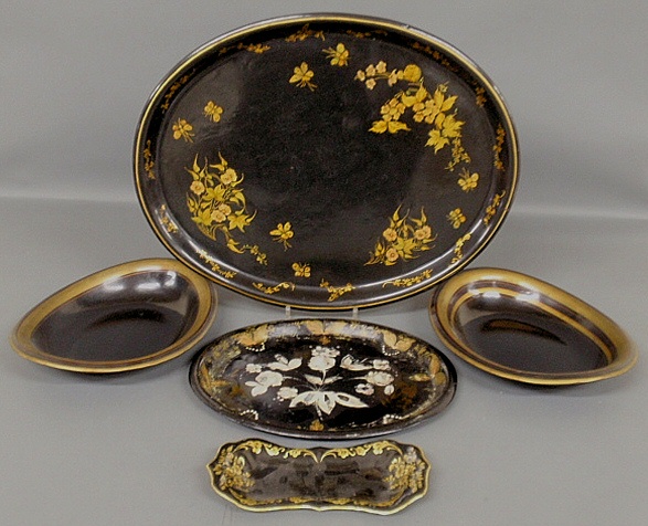 Appraisal: - Five black Victorian style Toleware trays largest x -