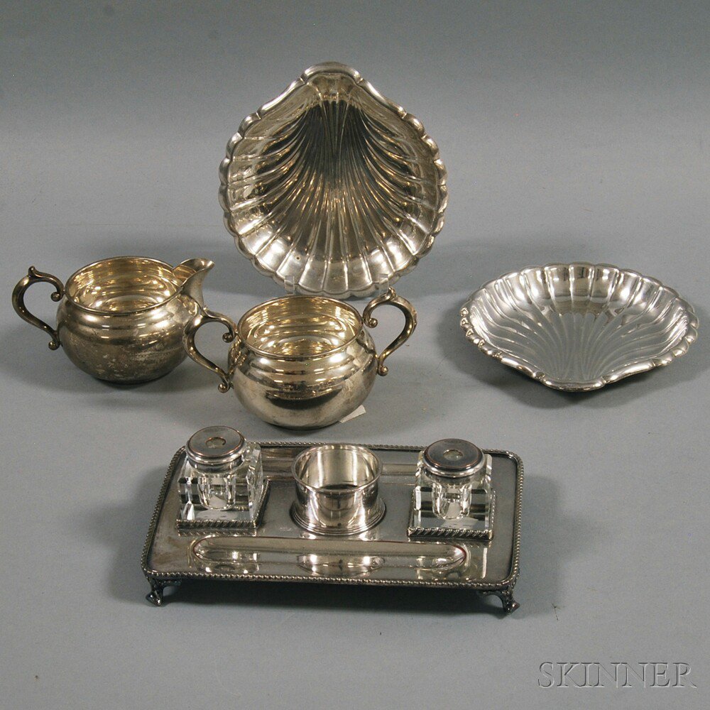 Appraisal: Five Assorted Sterling Silver and Silver-plated Items a pair of