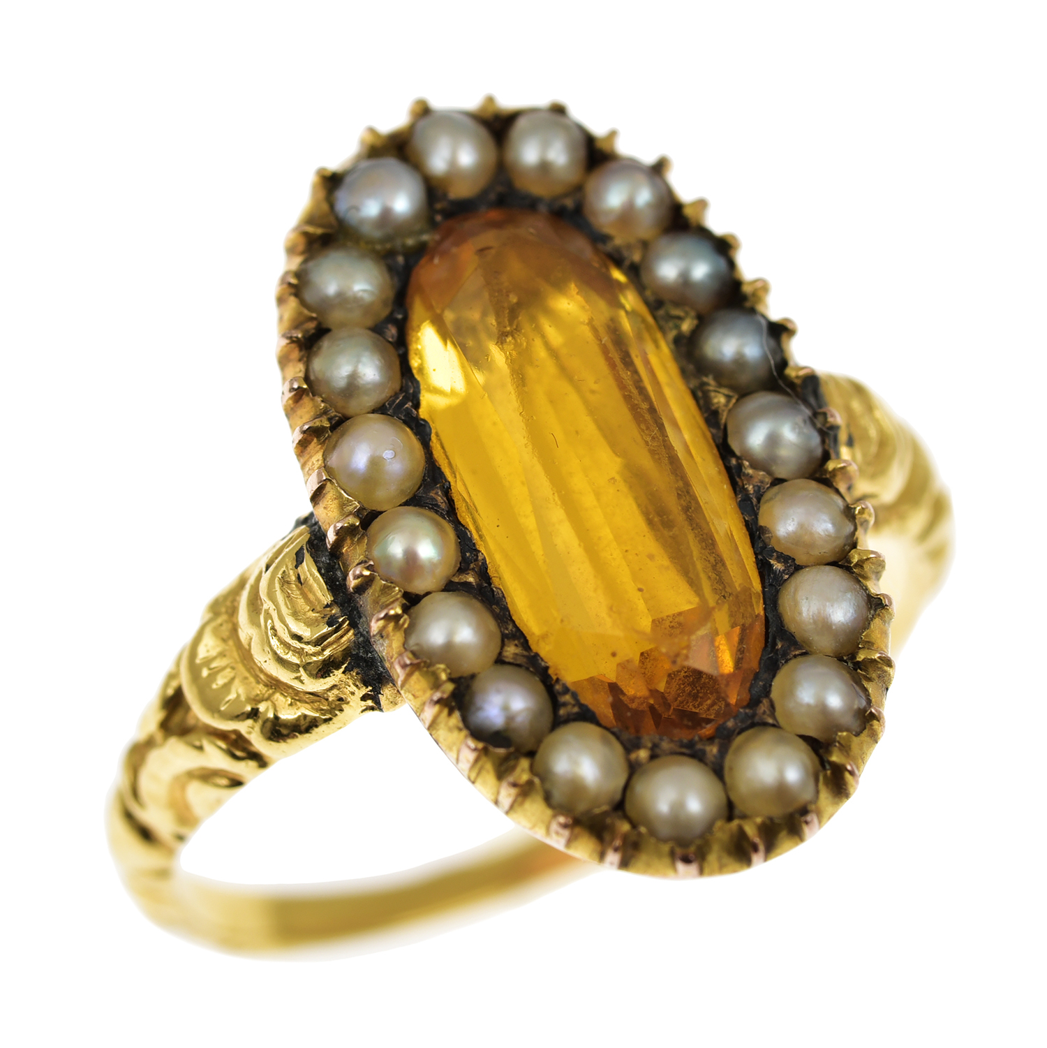 Appraisal: A GEORGIAN CITRINE RING The oval cut foil backed citrine