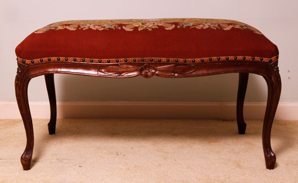 Appraisal: - French Needlepoint Upholstered Bench French needlepoint upholstered bench h