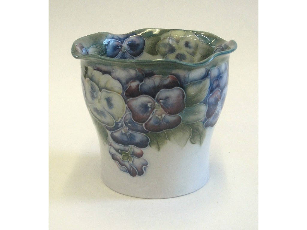 Appraisal: Moorcroft MacIntyre vase decorated in the 'Pansy' pattern with frilled