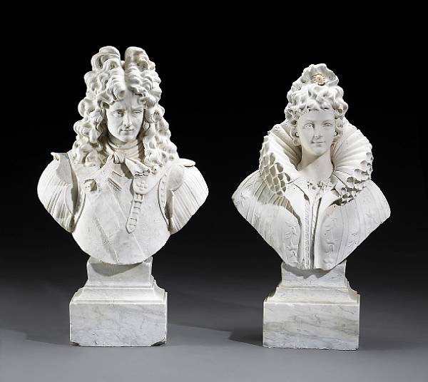 Appraisal: A pair of Continental marble busts of a nobleman and