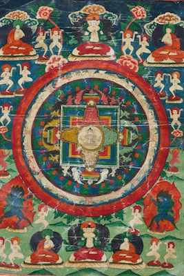 Appraisal: A Sino-Tibetan Thangka The central painted image on canvas has