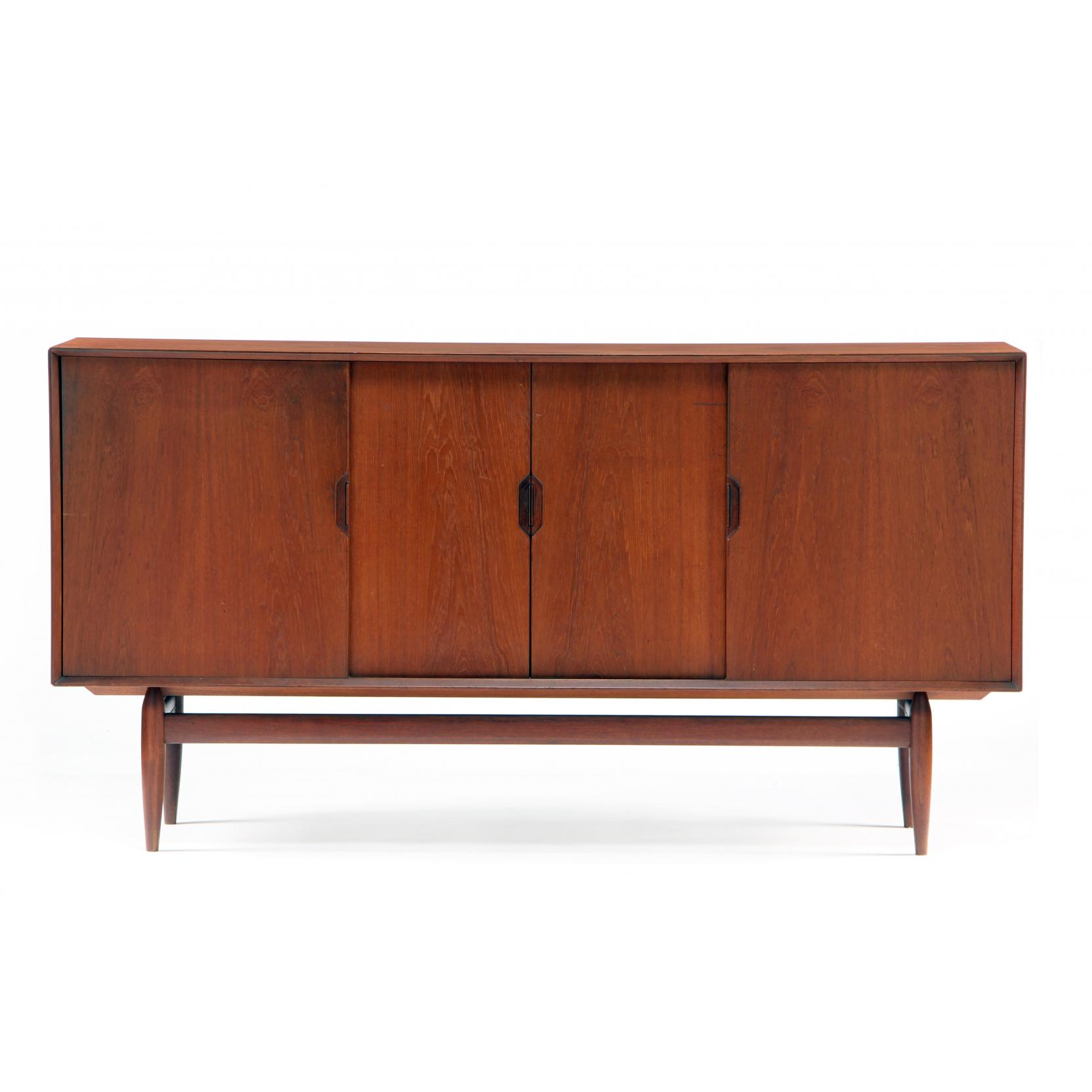 Appraisal: Danish Modern Tall Sideboard s teak four sliding doors with