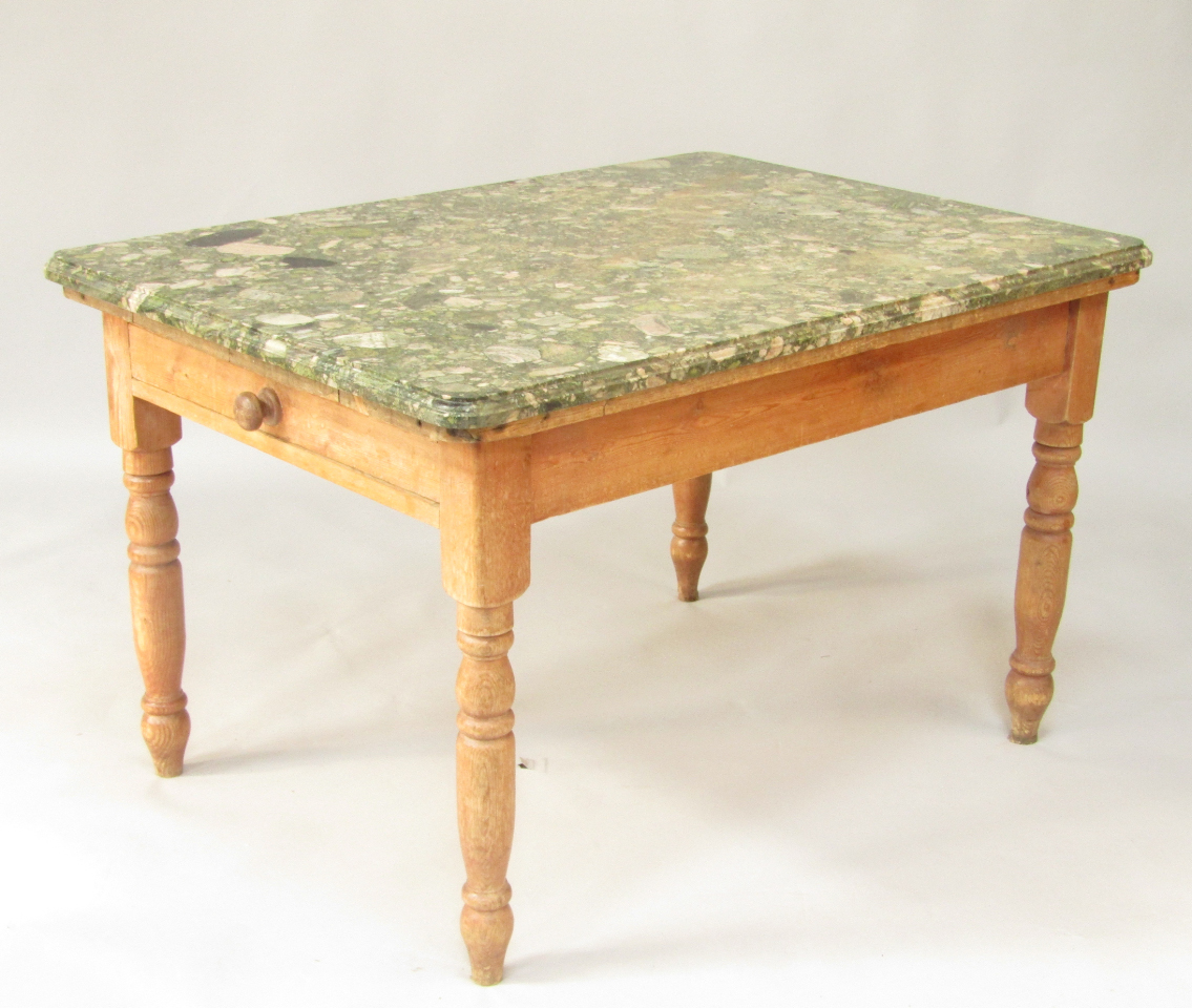 Appraisal: A Victorian pine kitchen table with a later green marble