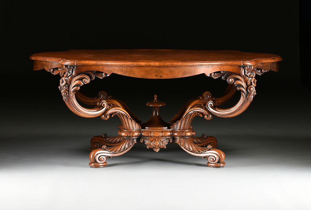 Appraisal: A ROCOCO REVIVAL STYLE BURLED WALNUT CENTER TABLE LATE TH