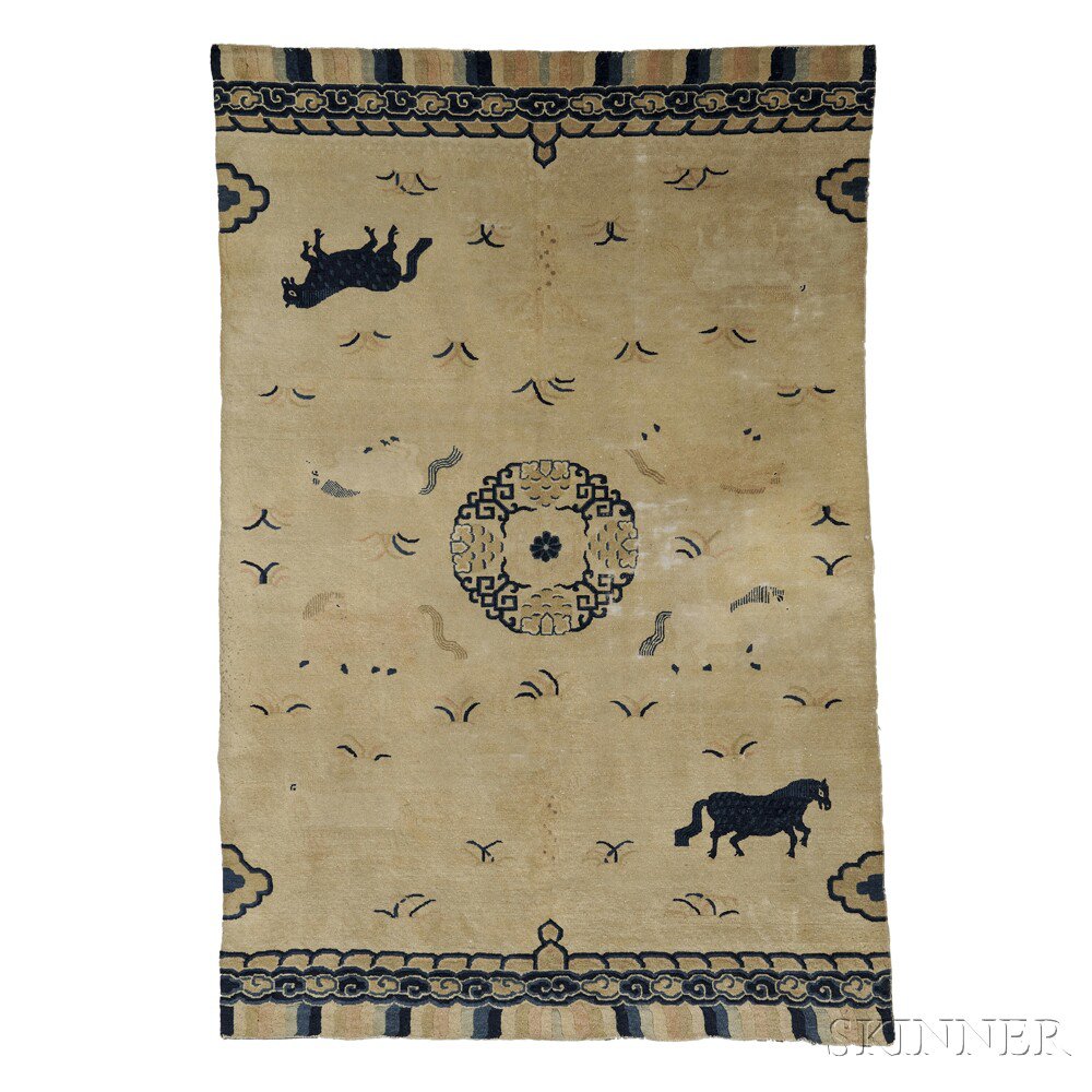 Appraisal: Chinese Pillar Rug late th century four pairs of horses