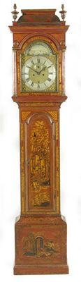 Appraisal: A George II red japanned chinoiserie longcase clock the day