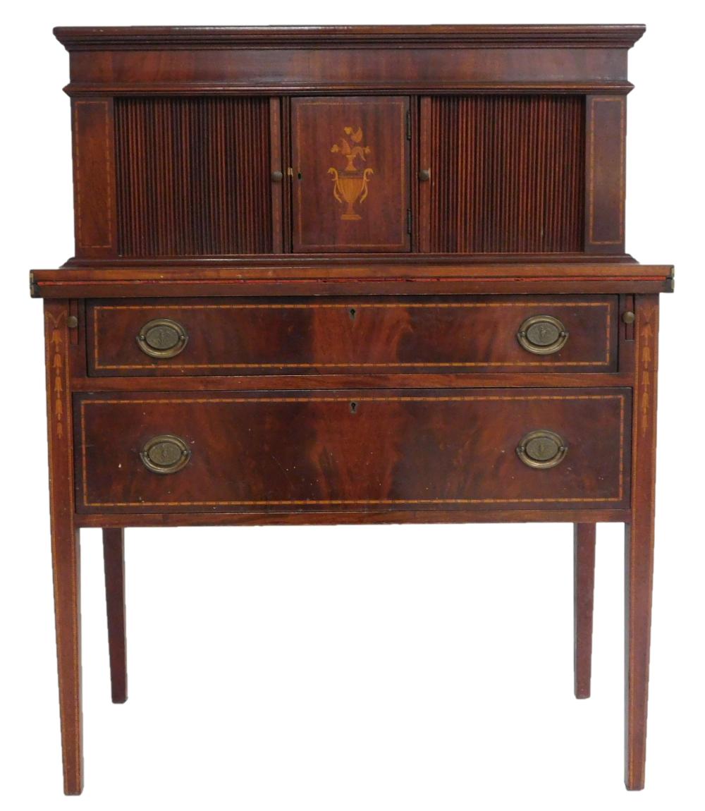 Appraisal: Hepplewhite style desk with tambour front late th mid th