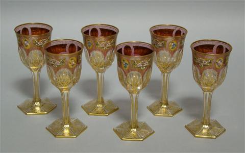 Appraisal: SET OF SIX BOHEMIAN ENAMELLED SHERRY GLASSES Each delicately decorated