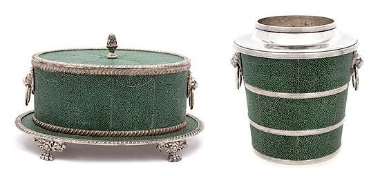 Appraisal: A Shagreen Wine Bucket Height of wine bucket x diameter