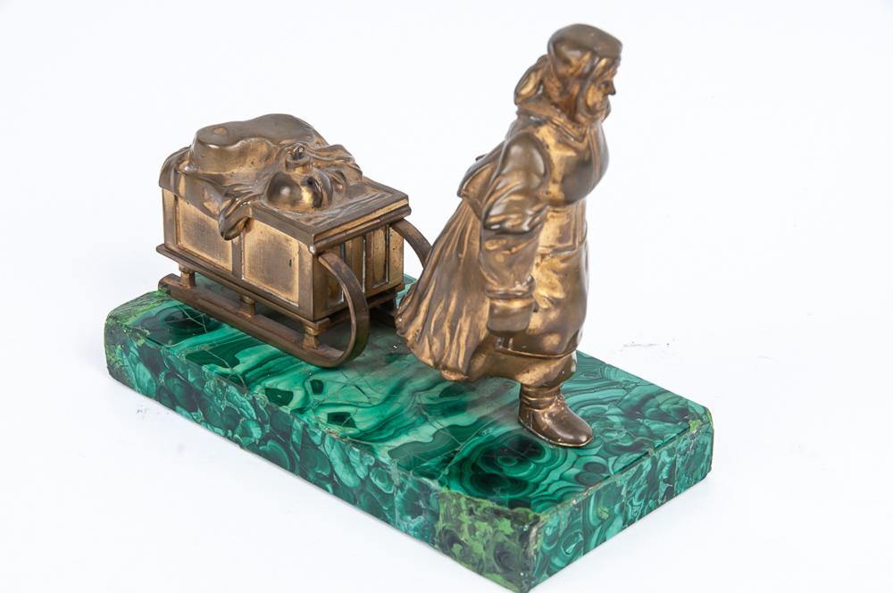 Appraisal: RUSSIAN GILT BRONZE MALACHITE FIGURE inches wide inches high Condition