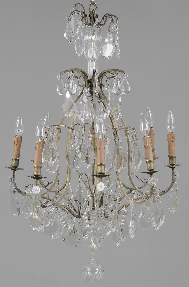 Appraisal: Venetian Style Eight-Light Brass and Crystal Chandelier probably Italian early