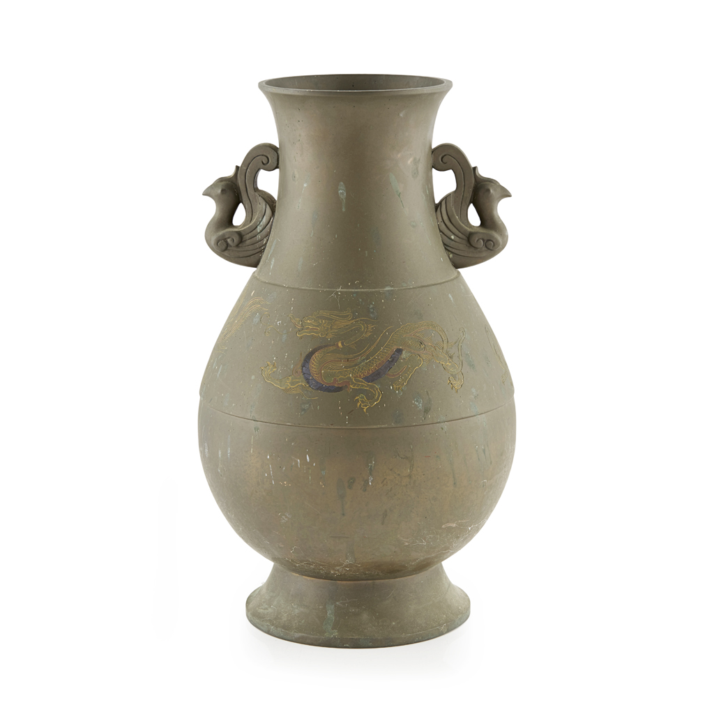 Appraisal: BRONZE VASE WITH MIXED METAL ACCENTS MEIJI PERIOD the pear-shaped