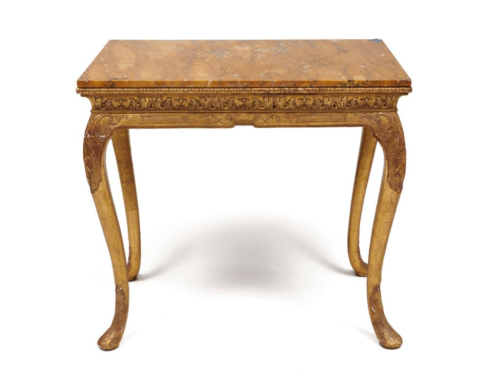 Appraisal: Queen Anne Carved Giltwood Marble Top Console Table height in