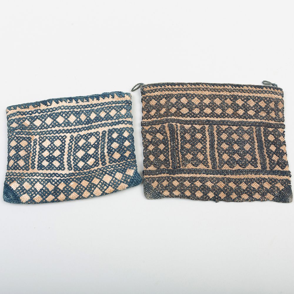 Appraisal: Pair of Choctaw Flat Woven Pouches with Blue Embroidered Decoration