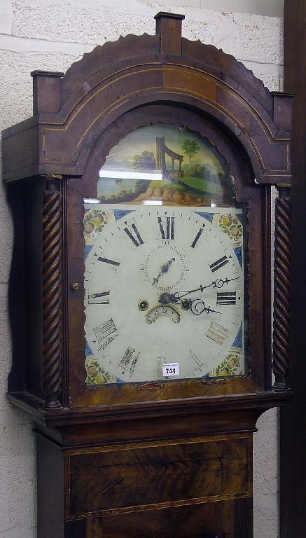 Appraisal: Mahogany eight day longcase clock the painted arched dial indistinctly