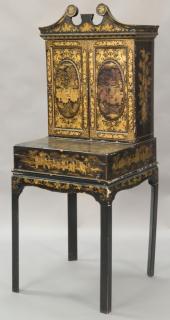 Appraisal: Chinese lacquered secretary in three parts top molding over upper