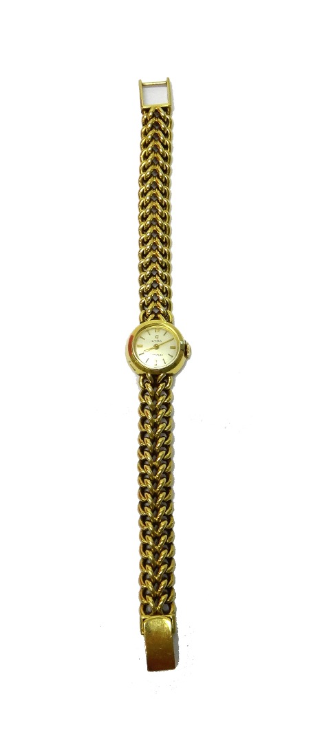 Appraisal: A lady's ct gold circular cased Cyma Cymaflex bracelet wristwatch