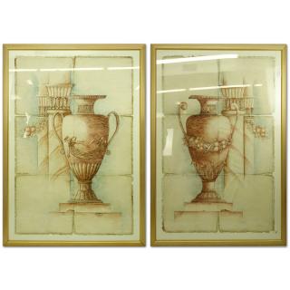 Appraisal: Pair of Rag Paper Prints Urns Signed lower right Good