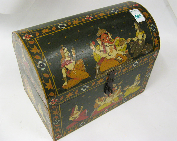 Appraisal: NORTH INDIAN PAINTED WOOD TREASURE CHEST Rajasthan th century the