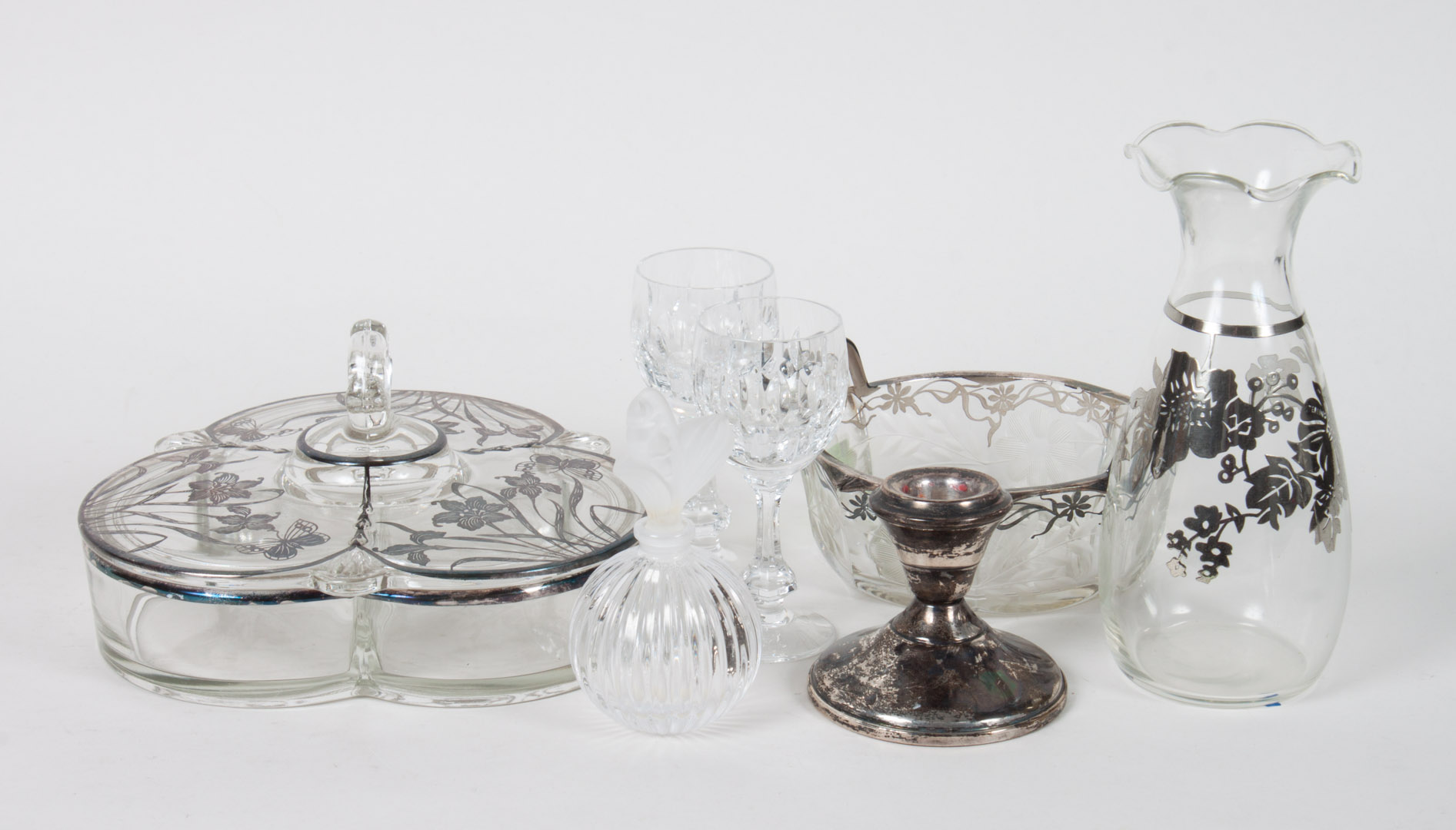 Appraisal: Assorted silver overlay and other glass including silver overlay butter