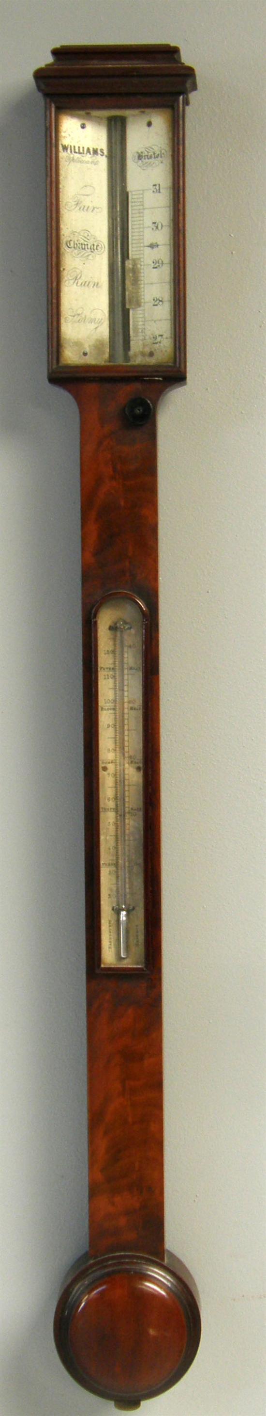 Appraisal: th Century mahogany stick barometer by Williams Opticians Bristol with