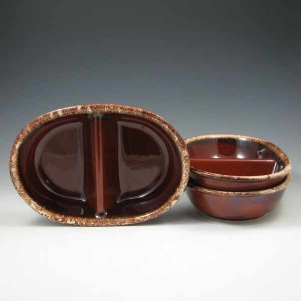 Appraisal: Three Hull Mirror Brown Divided Baker Bowls marked H P