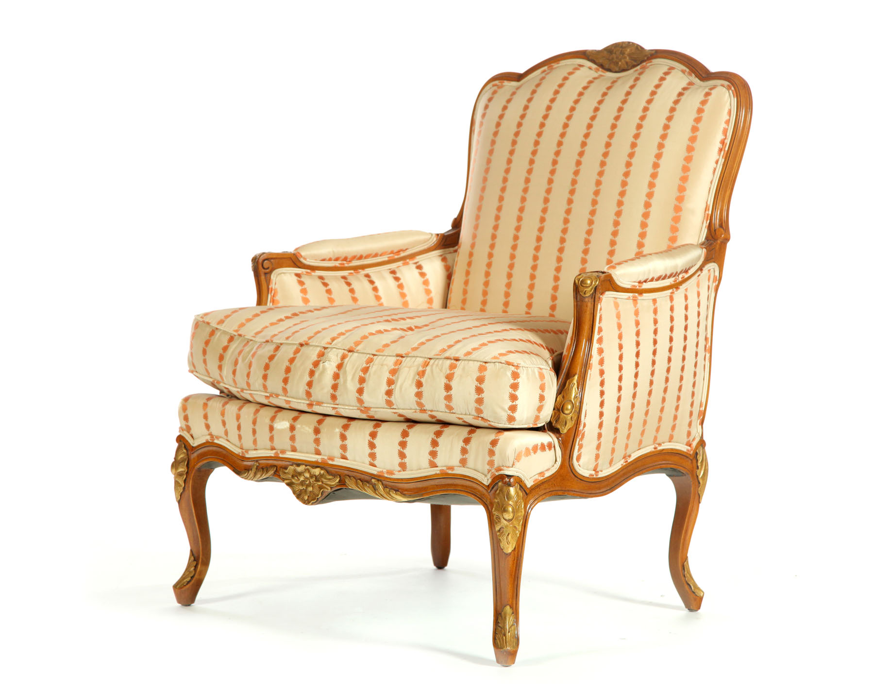 Appraisal: LOUIS XV-STYLE ARMCHAIR American or European mid th century fruitwood