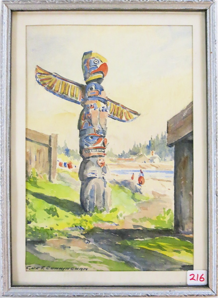 Appraisal: CECIL CUNNINGHAM WATERCOLOR ON PAPER British Columbia - Totem pole