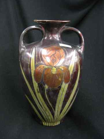 Appraisal: Keramos Art Pottery Iridescent Vase Art Nouveau Iris design handled