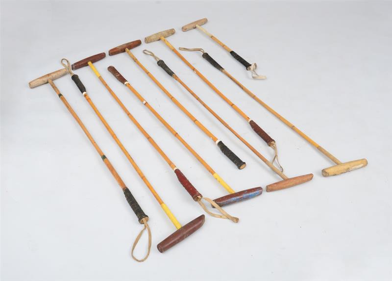 Appraisal: GROUP OF EIGHT BAMBOO AND WOOD POLO MALLETS USED BY