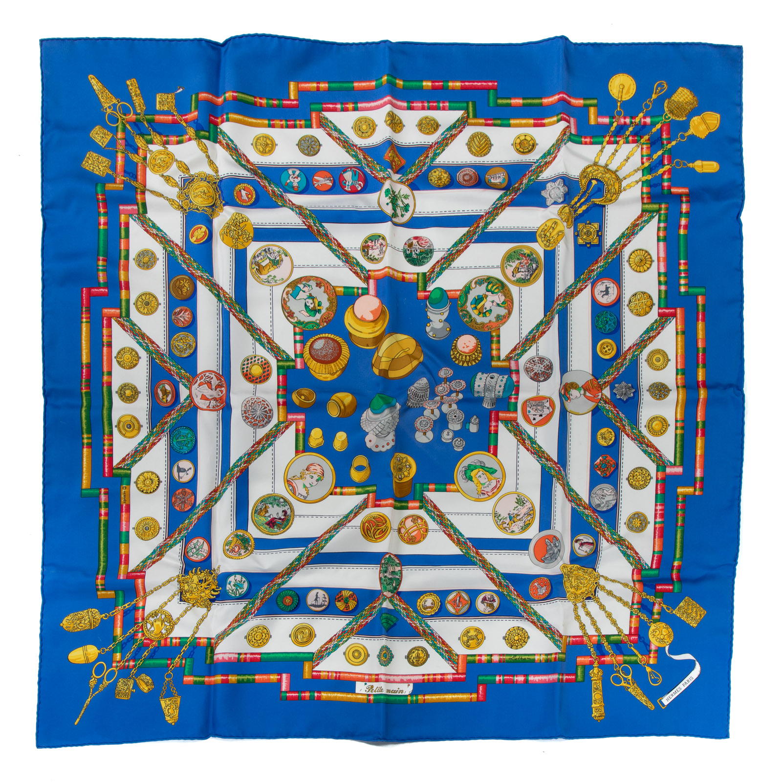 Appraisal: AN HERMES PETITE MAIN SCARF Blue and white Hermes cm