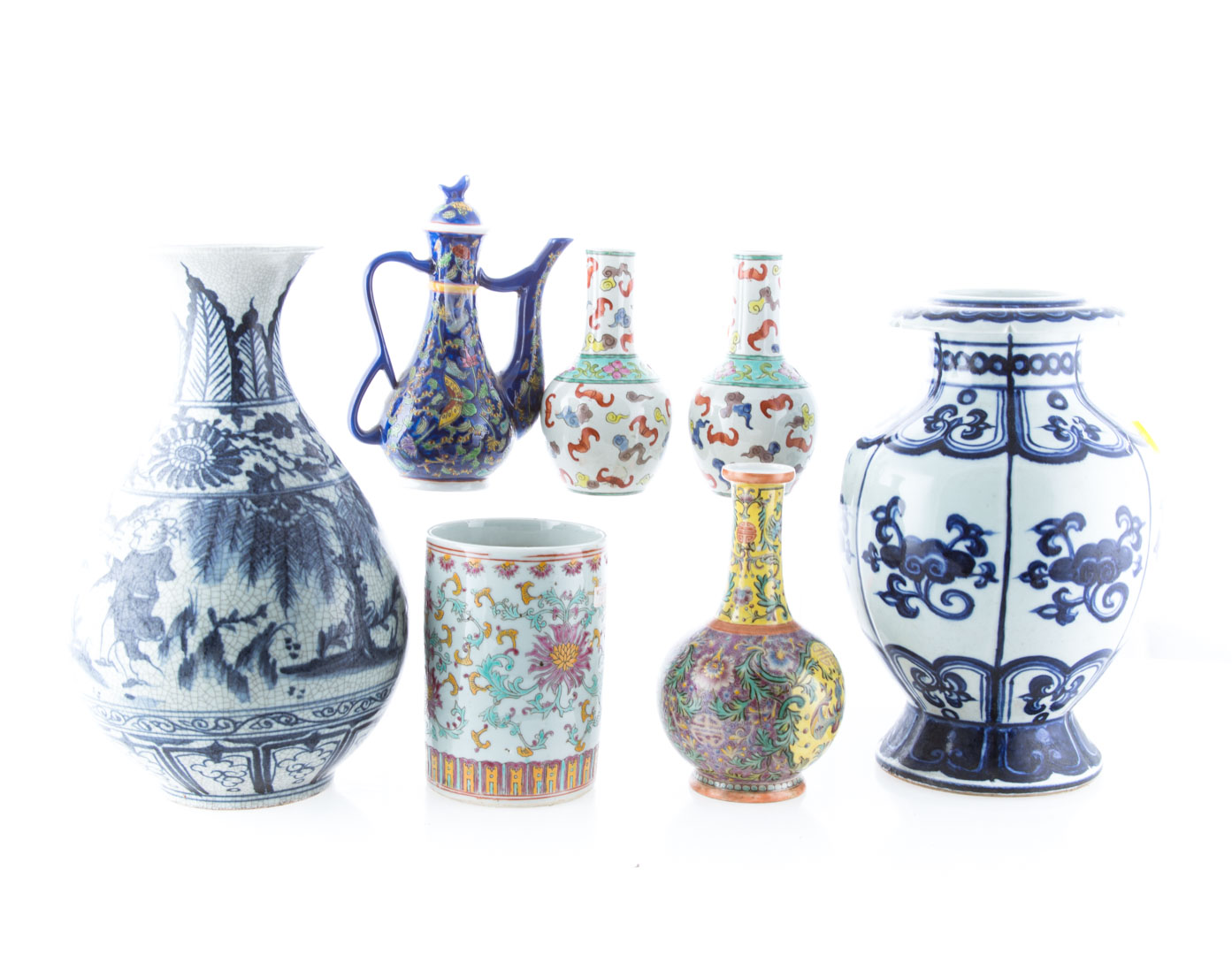 Appraisal: Seven Chinese porcelain vases ewer in H of tallest