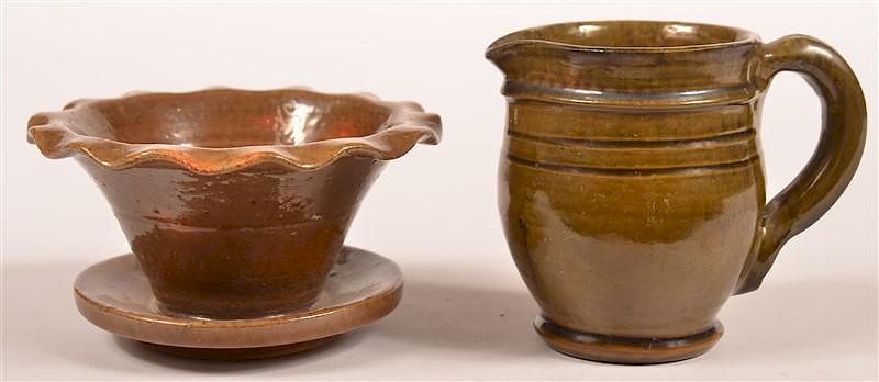 Appraisal: Two Pieces of Stahl Glazed Redware Pottery Two Pieces of