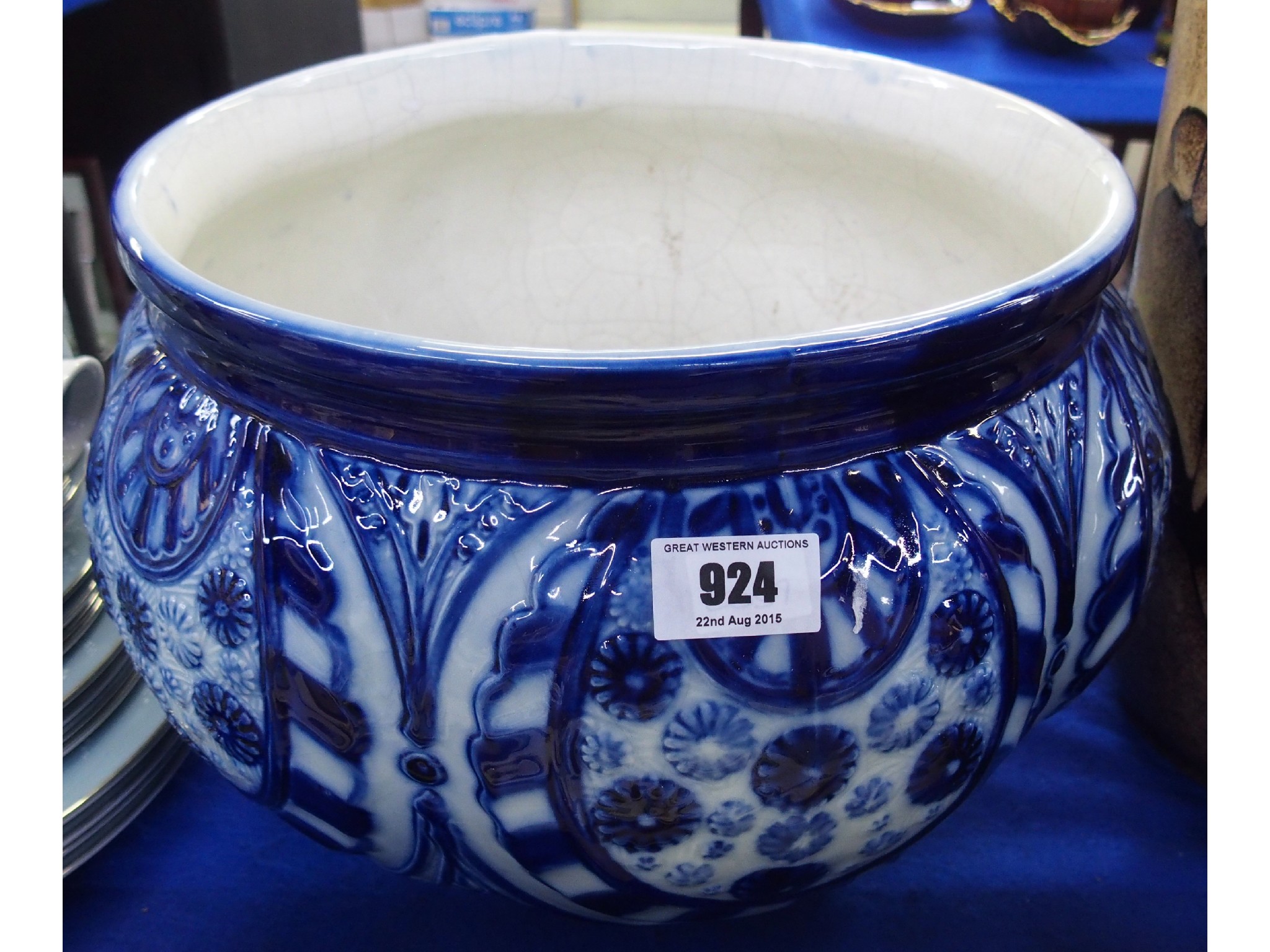 Appraisal: Large blue and white jardiniere