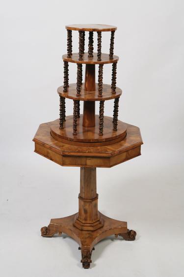 Appraisal: A GEORGE IV OLIVEWOOD BOOKSTAND the revolving superstructure with three