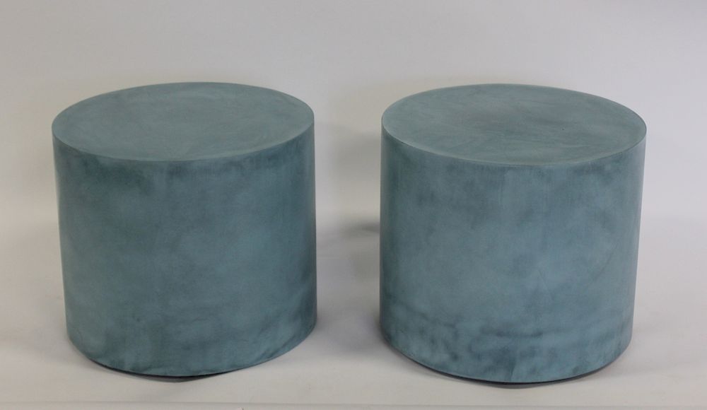 Appraisal: Pair Of Round Decorative Powder Blue End Tables From a