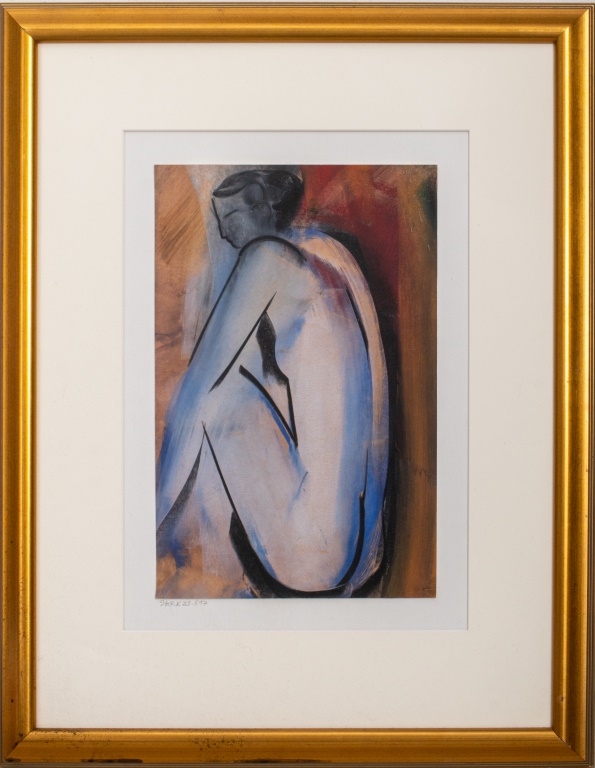 Appraisal: MARY STORK BLUE NUDE WOMAN MIXED MEDIA ON PANEL Mary