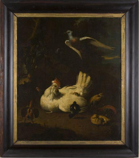 Appraisal: after Melchoir d'Hondecoeter Fowl in Landscape oil on canvas late