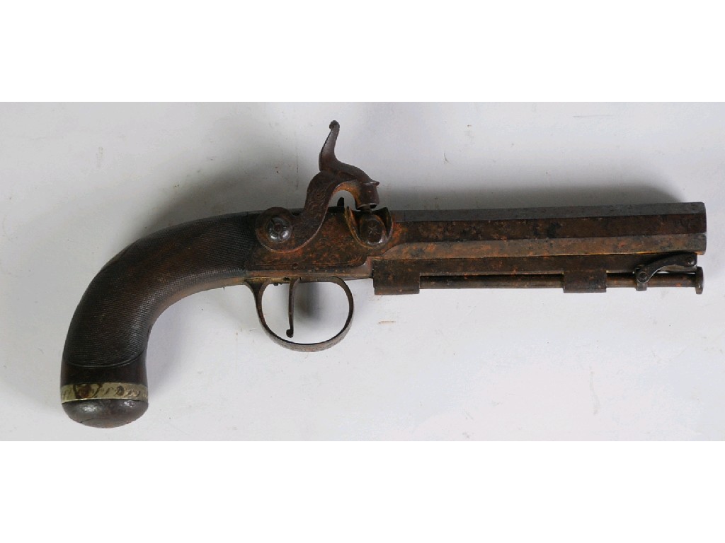 Appraisal: EDWARDS NINETEENTH CENTURY BOXLOCK SIDE HAMMER PERCUSSION TRAVELLING PISTOL CIRCA