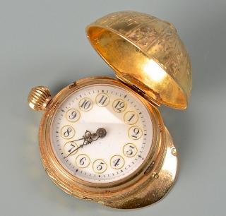 Appraisal: French K Equestrian Pocket Watch French K yellow gold pocket