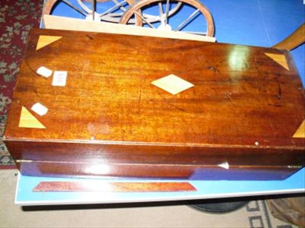 Appraisal: A th century mahogany writing slope with satinwood inlay the