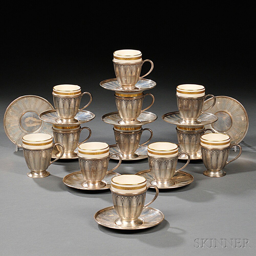 Appraisal: Twelve Tiffany Co Sterling Silver Demitasse Cups and Saucers New