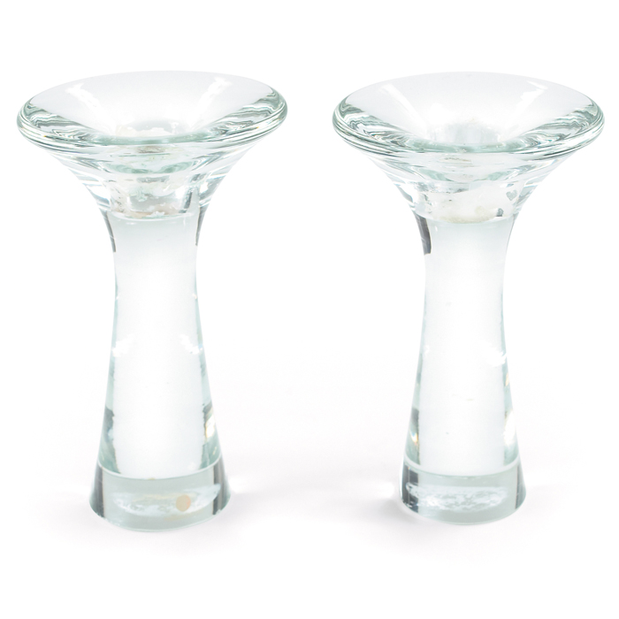 Appraisal: Tapio Wirkkala candleholders pair Finland clear glass forms with flaring