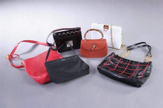 Appraisal: SIX DESIGNER HANDBAGS Gucci Louis Vuitton Salvatore Ferragamo Kate Spade