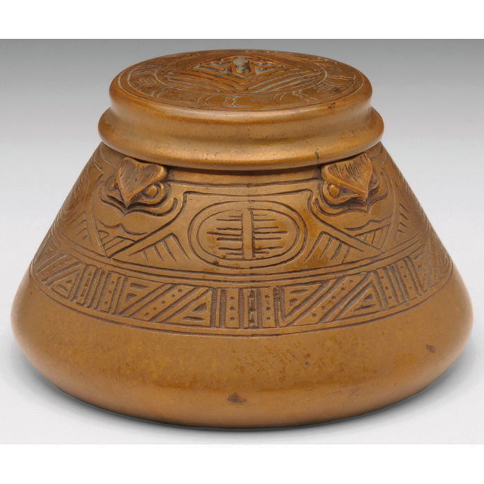 Appraisal: Tiffany Studios inkwell bronze in the American Indian pattern lightly