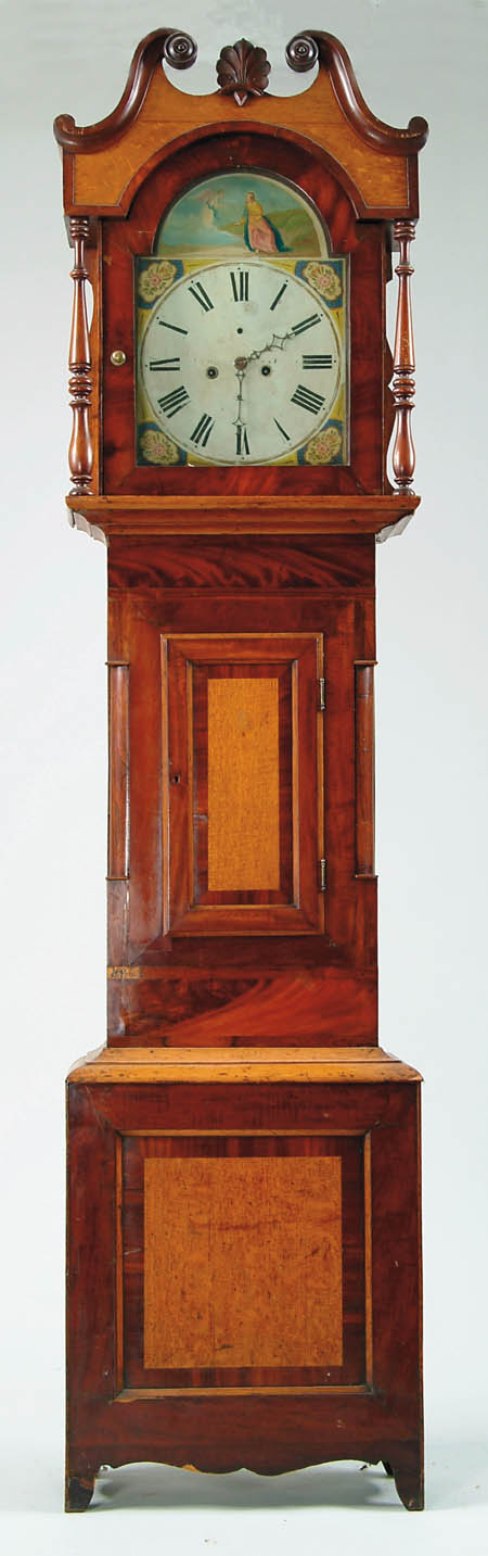 Appraisal: INLAID MAHOGANY AND OAK ENGLISH TALL CLOCK Mahogany veneered front