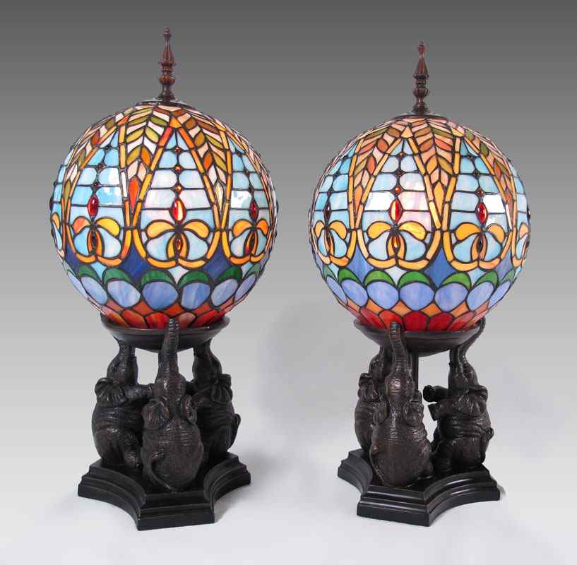 Appraisal: PAIR CONTEMPORARY WHIMSICAL ELEPHANT BASE TABLE LAMPS Trio of elephants