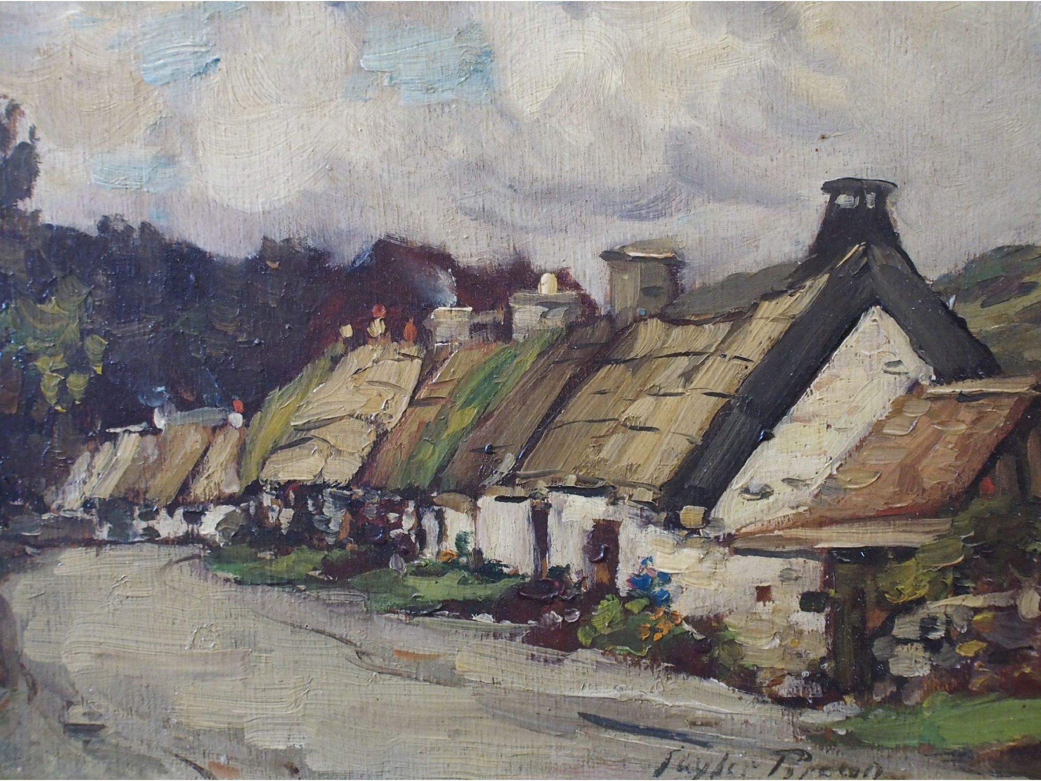 Appraisal: JAMES TAYLOR BROWN Scottish Fl - VILLAGE COTTAGESOil on board